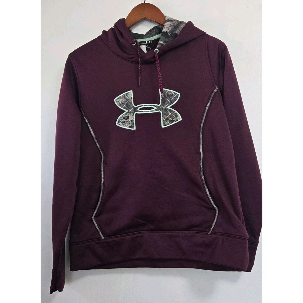 Under Armour Hoodie Mens L Mossy Oak‎ Burgundy Logo Pullover Sweatshirt